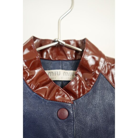 Miu Miu Leather & Mesh Fabric Snap Button Vest Navy Blue/Brown 38 Men's - Picture 3 of 5